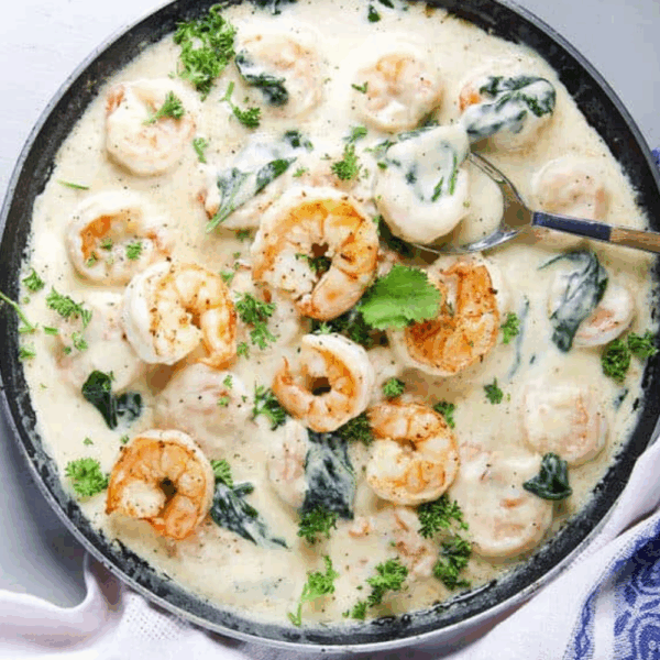 Camarones a la crema parmesana